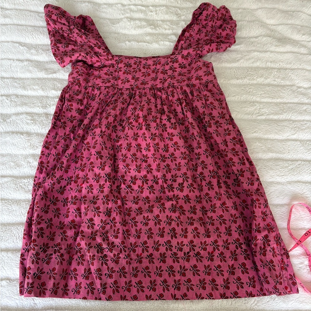 Vintage dark pink red indian cotton print tunic with puff babydoll sleeve size S